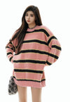 Striped fluffy sweater knitted jumper soft pullover in pink