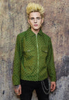 Letter print aviator jacket retro jacquard bomber in green