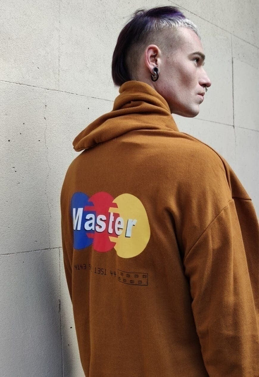 Oversize Master slogan hoodie cash print top in brown