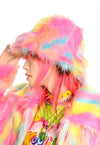 Rainbow bucket hat faux fur fluffy unicorn hat rave cap pink