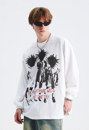 Punk cartoon t-shirt long sleeve tee grunge mohawk top white