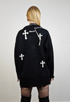 Cross patch cardigan knitted ripped jumper distressed top