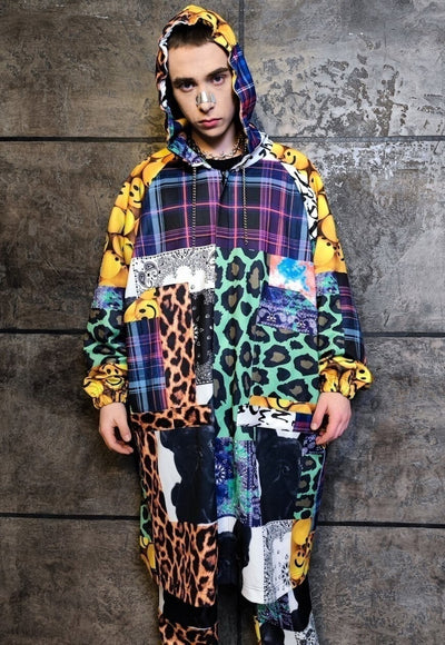 Tartan jacket handmade emoji print windbreaker in leopard