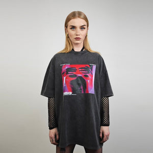 Body print t-shirt X-ray tee psychedelic top in vintage grey