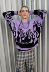 Flame sweater fire jumper in purple grunge burning top