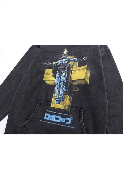 Psychedelic hoodie anime cartoon pullover vintage wash top