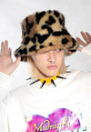 Festival faux fur bucket hat fluffy leopard hat animal print