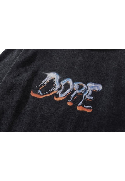 Dope slogan hoodie graffiti pullover luminous top in grey