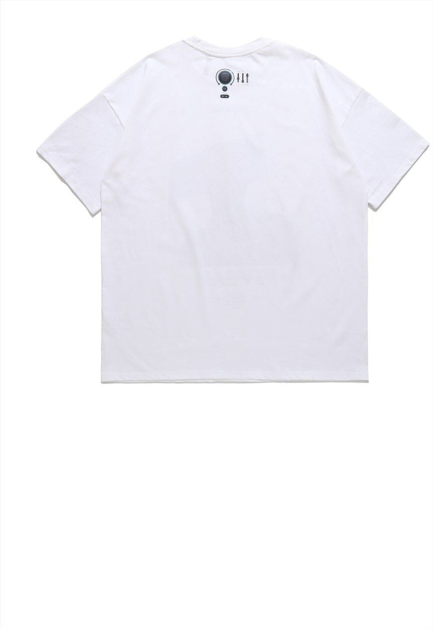 Cyber print t-shirt grunge robot tee raver top in white
