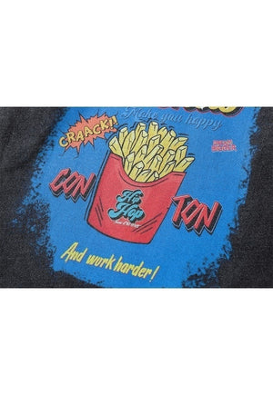 Fast food t-shirt old fries print long tee retro top in grey