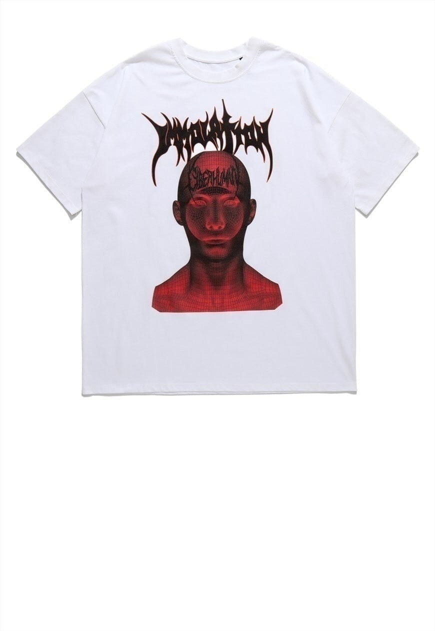 Gothic print t-shirt grunge monster tee raver top white