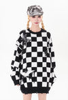 SKA check sweater plaid pattern knit top patchwork jumper