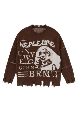 Gaga sweater pop art jumper distressed graffiti top brown