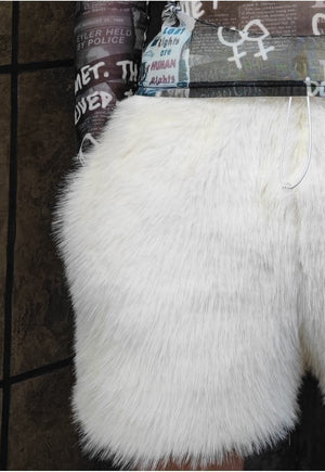 Luxury faux fur shorts handmade premium fleece pants cream