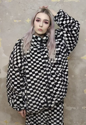 SKA check fleece bomber reversible handmade chess jacket