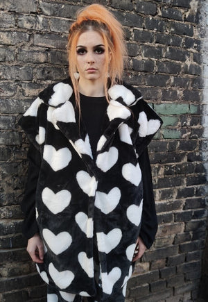 Heart fleece coat handmade faux fur love emoji trench coat