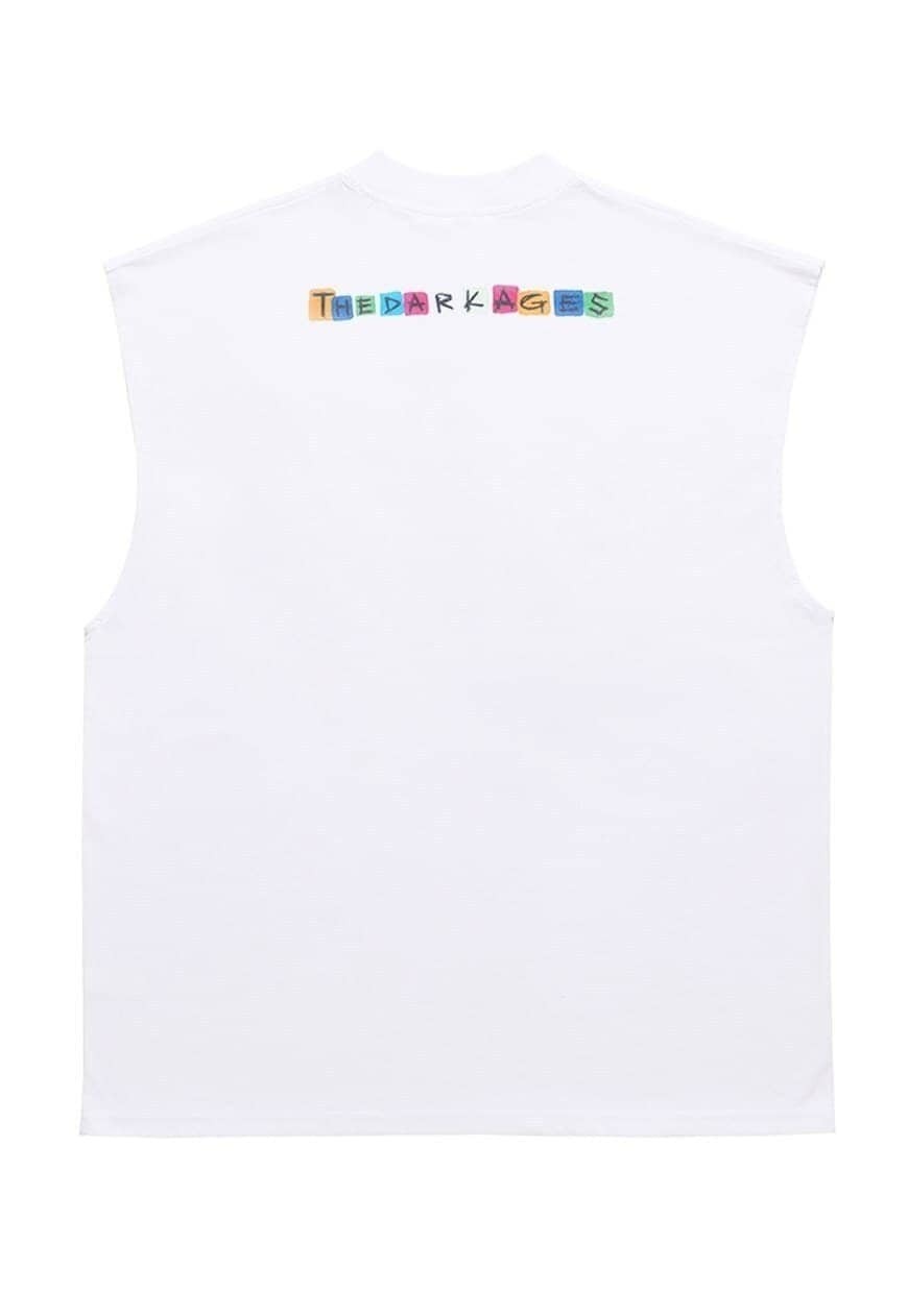 Graffiti print sleeveless t-shirt retro tank top surfer vest