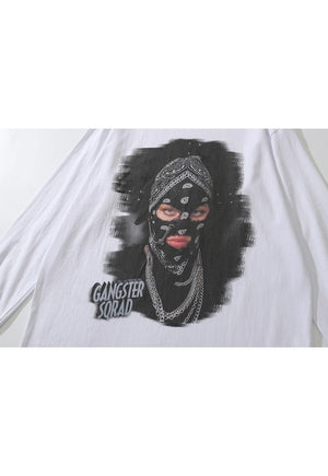 Gangster girl t-shirt grunge print long tee retro punk top