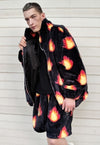 Flame fleece jacket handmade retro fire bomber black orange