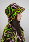 Leopard faux fur bucket green neon animal print festival cap