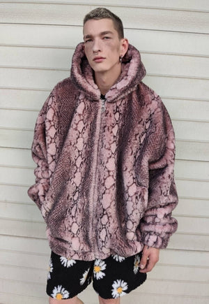 Snake fleece jacket hand made python bomber in pastel pink