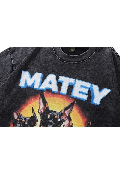 Mate t-shirt Doberman tee retro dog print top in acid grey