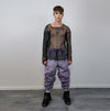 Checked faux fur joggers geometric raver pants fluffy winter trousers skiing fleece overalls festival bottoms neon burning man pants purple