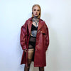 Mid length faux leather coat PU utility trench jacket gorpcore raver varsity going out rubbery high fashion puffer in burgundy red