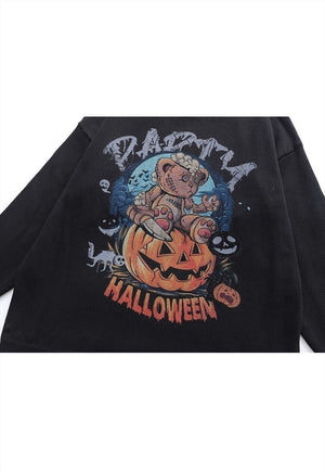 Halloween sweater pumpkin knit distressed jumper in black