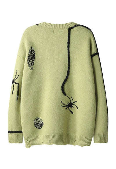 Spider sweater creepy grunge jumper Gothic punk top in green