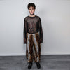 Faux fur leopard joggers animal print pants handmade cheetah fleece raver trousers premium party overalls in brown and white