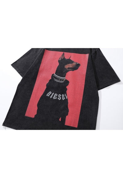 Dobermann t-shirt Pinscher tee dog print top vintage grey