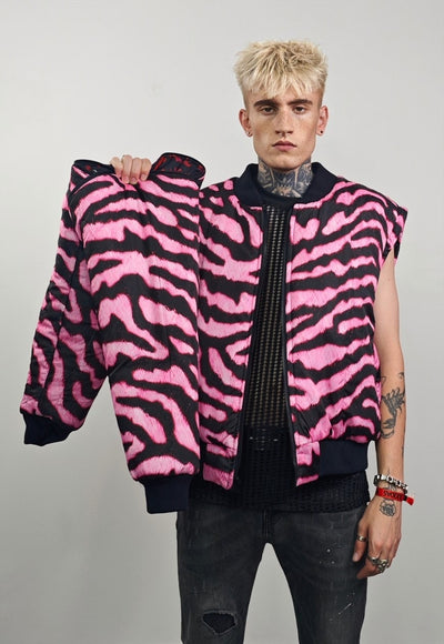 Striped varsity jacket pink zebra reversible 4in1 bomber