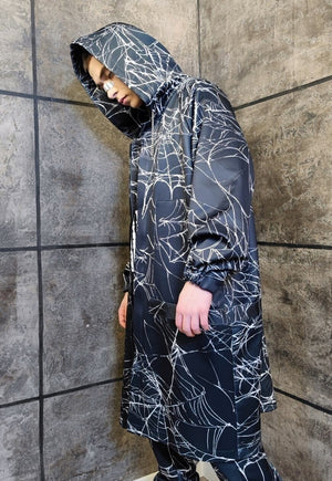 Spider web print jacket handmade Gothic windbreaker in black