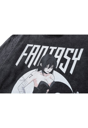 Anime t-shirt I-girl print long sleeve cosplay tee in black