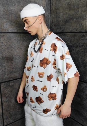 Teddy bear t-shirt handmade raver tee animal top in cream