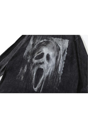 Scary face t-shirt retro Scream movie long scream tee grey