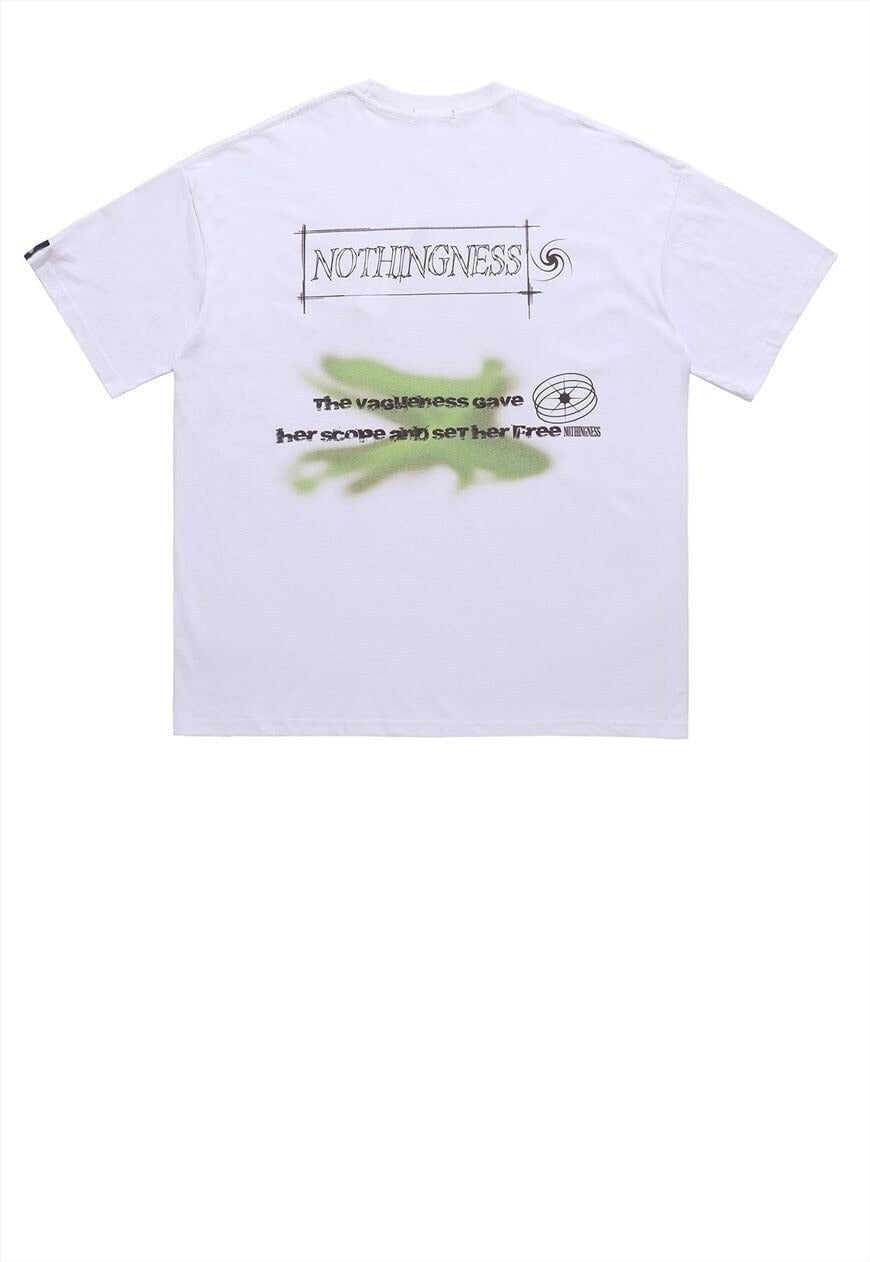 Fog print t-shirt retro space tee abstract grunge top white