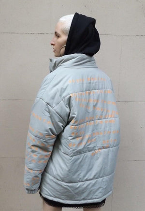 Letter print bomber graffiti bomber jacket in grey