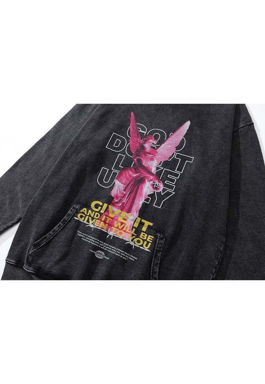 Renaissance hoodie god print pullover sculpture top in grey