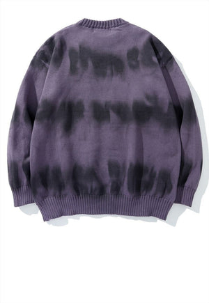 Tie-dye sweater knitted oil wash gradient jumper in purple