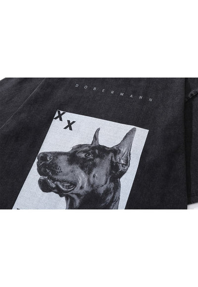 Dobermann t-shirt Pinscher tee dog print top vintage grey