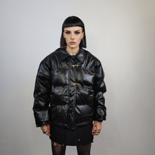 Charger l&#39;image dans la galerie, Faux leather bomber jacket utility punk bomber gorpcore coat going out PU puffer varsity fancy dress coat catwalk jacket in black