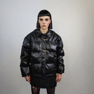 Faux leather bomber jacket utility punk bomber gorpcore coat going out PU puffer varsity fancy dress coat catwalk jacket in black