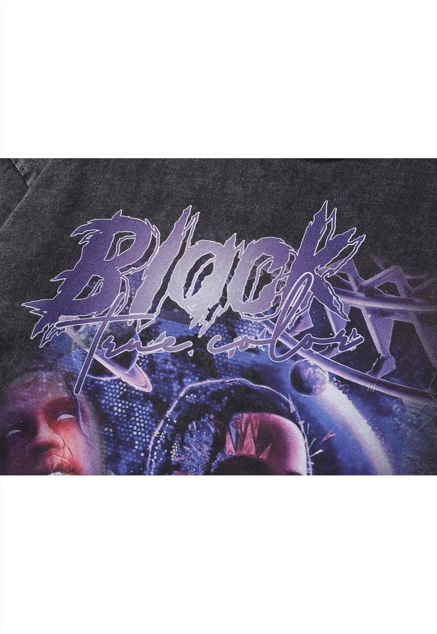 Rapper t-shirt vintage wash hip-hop top long gangster tee