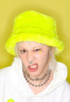 Festival faux fur bucket hat fluffy neon hat rave cap lemon