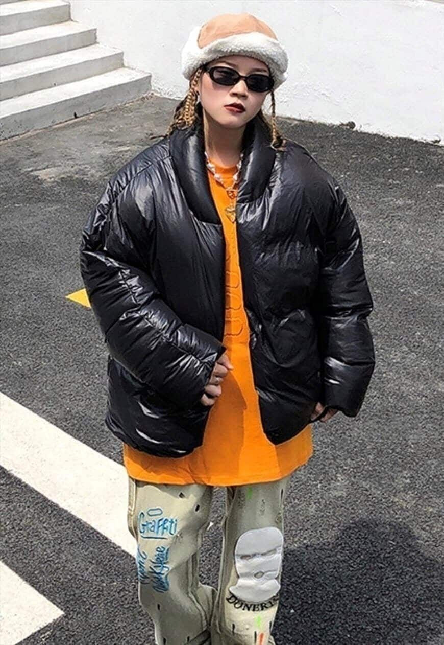 Cropped bomber jacket shorter solid unusual puffer in black