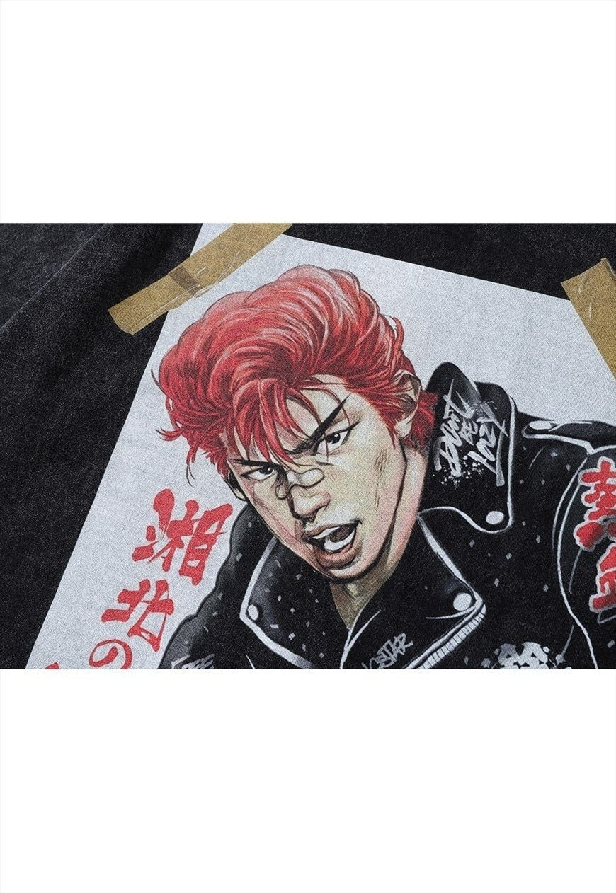 Anime t-shirt vintage wash Total Deathcore top long tee grey