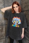 Rainbow t-shirt vintage wash punk cat tee kitten top black