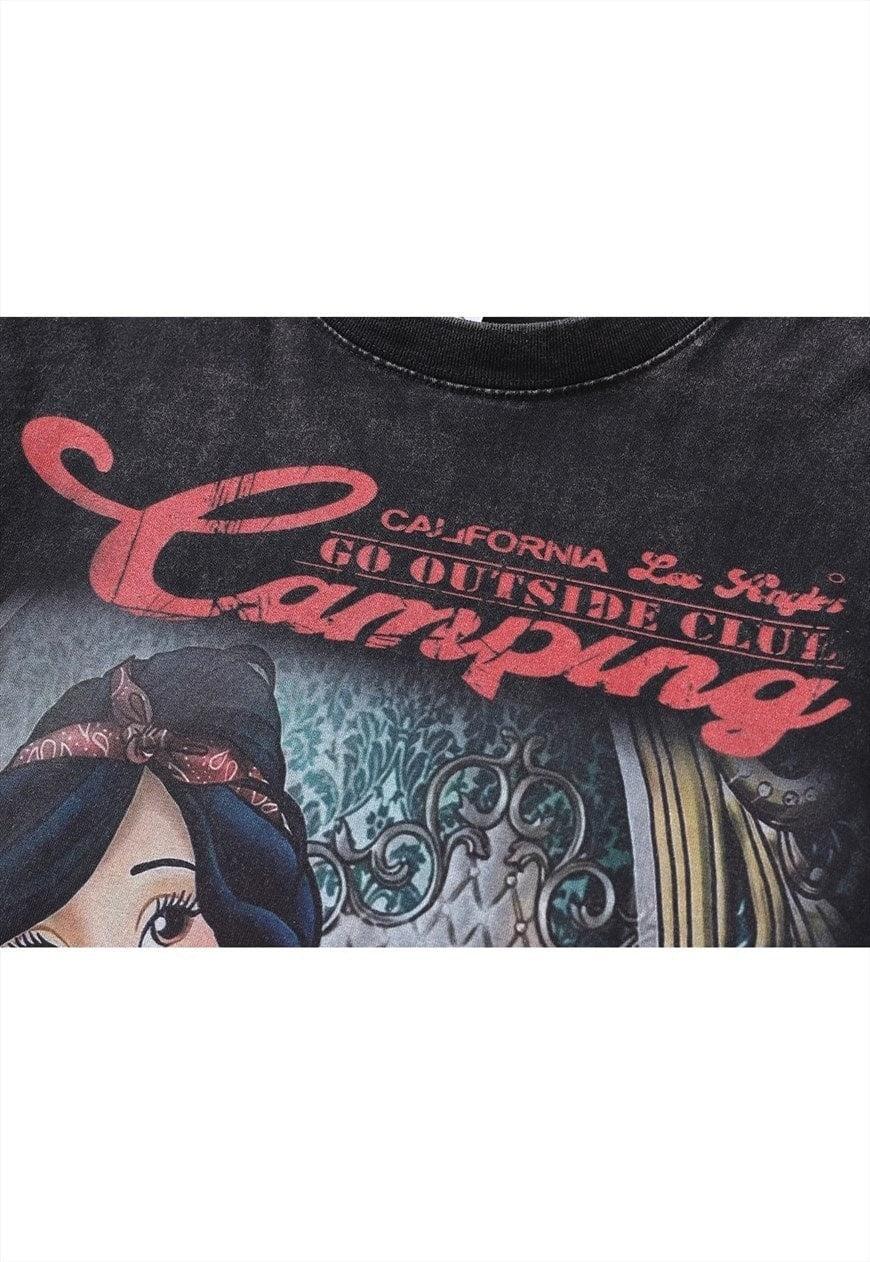 Princess t-shirt vintage wash internet girl top long tee